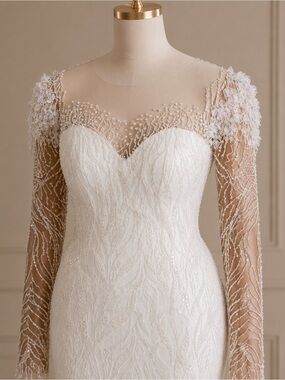 Elegant White Long-Sleeve Lace Wedding Dress